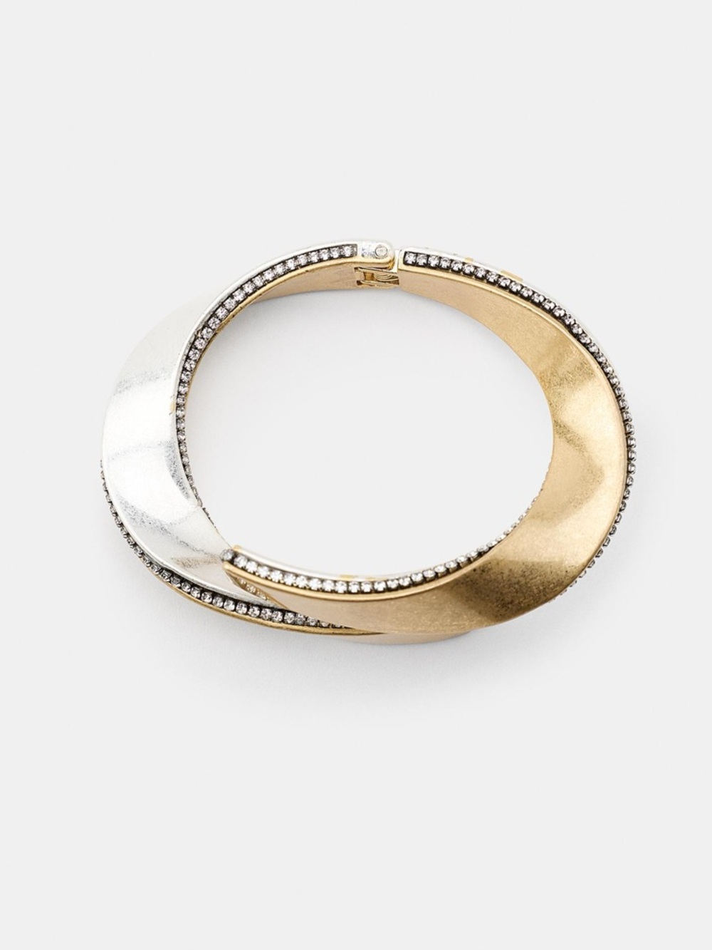 Zara Gold and Silver Tone Hinged Cuff Bracelet with Crystal Trim - Picture 2 of 7